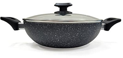 Ignite Cookware 26cm Marble Non-Stick Wok | Stir-Fry Pan with Glass Lid | Kadai | PFOA Free Non Stick for Healthy Cooking | Suitable for All Hobs Including Induction