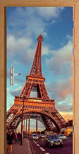 HUBDECO Türwandbild - Selbstklebende Türaufkleber - Wandbilder Aufkleber - Fantasi, Kunst, Leinwand Tapete - Türaufkleber - für Türen, Möbel, Schränke, Spiegel - 95x205cm - Eiffelturm