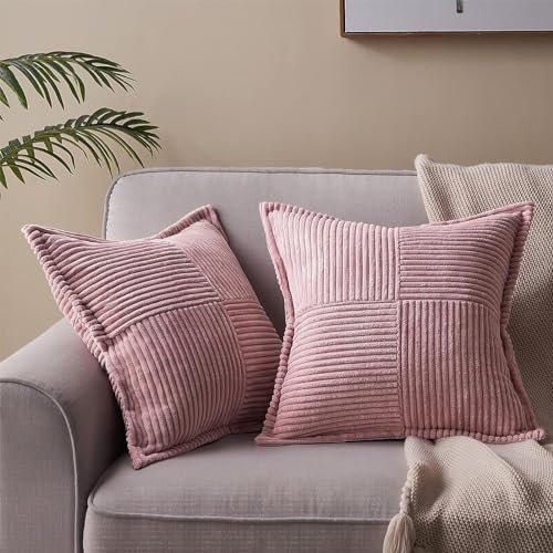 Topfinel 2er Set Kissenbezug 45x45 rosa Kordsamt Kissenbezüge Kissenhülle Dekokissenbezug Dekokissen Sofakissen deko für Sofa Schlafzimmer Wohnzimmer Bett Winter