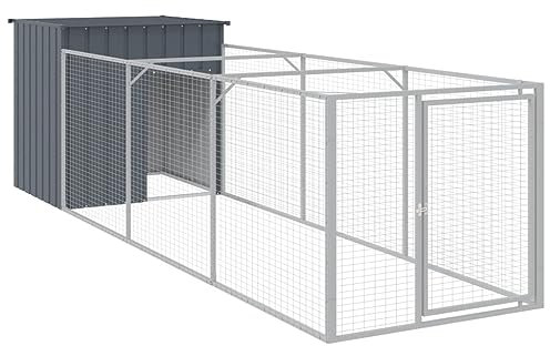 vidaXL Caseta para Perros con Corral, Jaula para Perros, Casa de Mascotas, Perrera Exterior Corral de Malla, Acero Galvanizado Gris