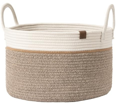 LA JOLIE MUSE Geflochtener Korb Baumwollseil Aufbewahrungskörbe - Großer Baumwollkorb, Wäschekorb für Decke, Kinderspielzeug,Korb S Wäschekorb für Kinderzimmer 32 Liter Mokka