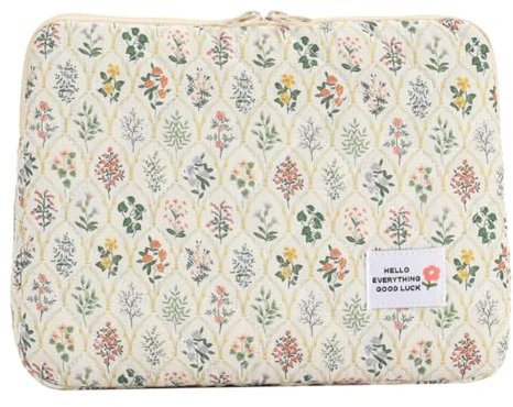 jingyuKJ Puffy Laptop Sleeve Case Floral Laptop Bag Portable Quilted Carrying Case Computer Cover Compatible with 11/13/15 Notebook