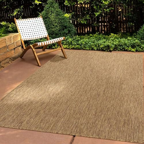 Taracarpet In & Outdoor Teppich Wetterfest Wohnzimmer Balkon Küchenteppich Terrassenteppich Flachgewebe Sisaloptik Meliert Einfarbig braun 080x150 cm