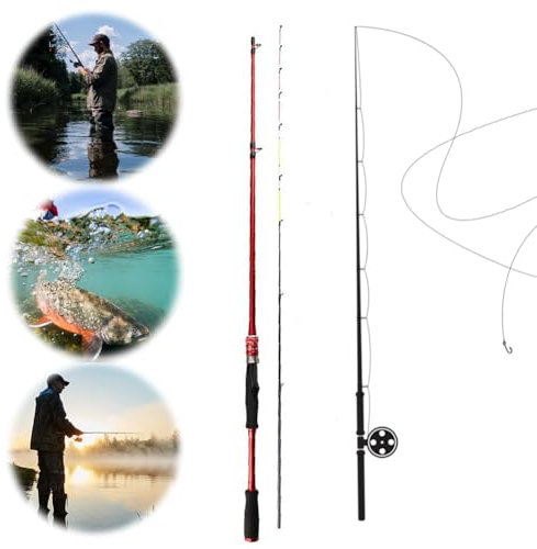 KOBONA Angelrute aus Kohlefaser, Karpfen-Angelrute, tragbare Reiserute for Barsch-Hecht-Karpfenangeln