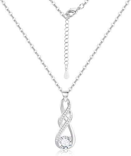 ASH'S CHOICE 925 Sterling Silber Ketten für Damen, Sterling Silber Halskette mit Unendlichkeit Anhänger Zirkonia Strass Stein Infinity Anhänger Unendlichkeit Halskette Silberen Kette Frauen Damen
