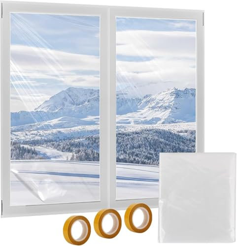 Atoke Window Insulation Kit, 1.6m x 10m Plastic Clear Film, Tear Resistant Heat Shrink Window Film with Double-Side Tape for Winterizing and Keeping Cold Out