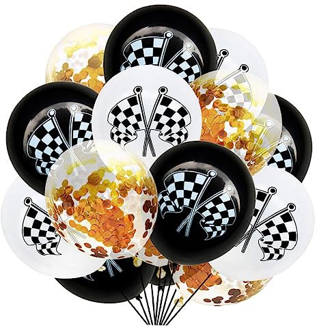 KOMBIUDA 15st Rennen Latexballons Luftballons Streuen Rennballons Ballonpumpe Ballondekoration Luftballons Für Rennparty Konfetti-luftballons Luftballons Mit Zielflagge Golden