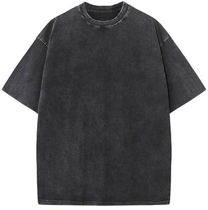 Men's Oversized T-Shirts Cotton Unisex Short Sleeves Casual Loose Wash Solid Basic Tee Tops（TBlack-M）
