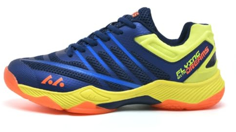 Xuanke Handballschuhe Herren Atmungsaktiv rutschfest Turnschuhe Damen Squashschuhe Leichte Wettkampf Trainingsschuhe (Blau Gelb,43)