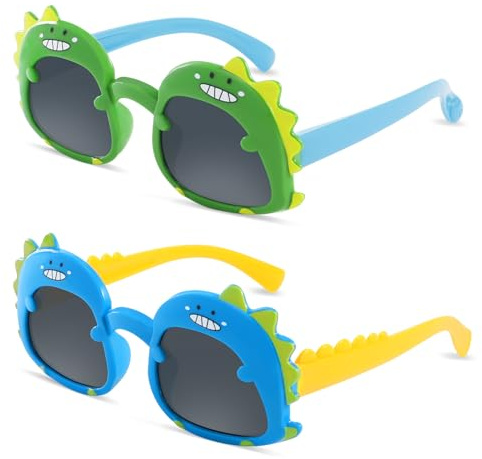 Hifot 2 PCS Lunettes de Soleil Enfant Garçon Fille, Dinosaure Lunette Soleil Enfant 3 Ans à 6 Ans, avec Protection UV400, Convient pour Sport Cyclisme Plage Extérieur Anniversaires