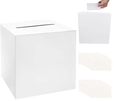 Makoto Nobu Scatola per Biglietti di nozze, colore bianco, 22 x 22 cm, Scatola porta Buste matrimonio, con 10 biglietti di auguri, cartone per matrimonio, decorazione per feste