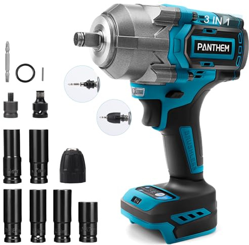 Batteridriven skruvdragare kompatibel med Makita 18 V, 1 200 Nm, slagnyckel, 1/2 tum, axelskruvdragare, borstlös skiftnyckel med hylsnyckel, hylsnyckladapter (utan batterier)