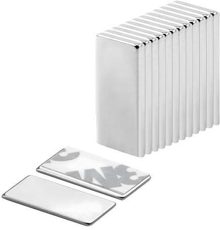 12 Stück Neodym Magnete Klebemagnete Extra Stark, 20×10×2mm Selbstklebende Magnete, Mini Starker Halt, Selbstklebende Flache Magnetplättchen, Seltenerdmagnete für Whiteboard, Kühlschrank, Jalousien