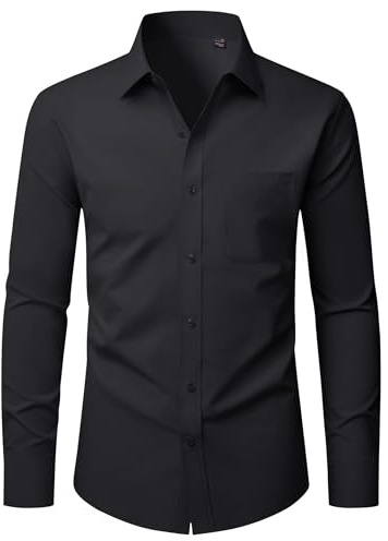 Mens Shirts Long Sleeve Slim Fit Stretch Dress Fomal Business Casual Shirt | Stretchy Wrinkle-Free Comfort, for Work Office Daily Outfit, to Wedding Dinner Holiday Travel, Button Down Shirt with Pocket