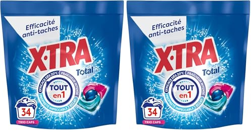 X-Tra Total - Lessive Capsules - Trio-Caps - 4 plus 1 - Propreté - Eclat - Fraîcheur - Engagé pour vous - Economique - Une seule lessive pour tout votre linge - Efficace des 20°C - 34 Lavages