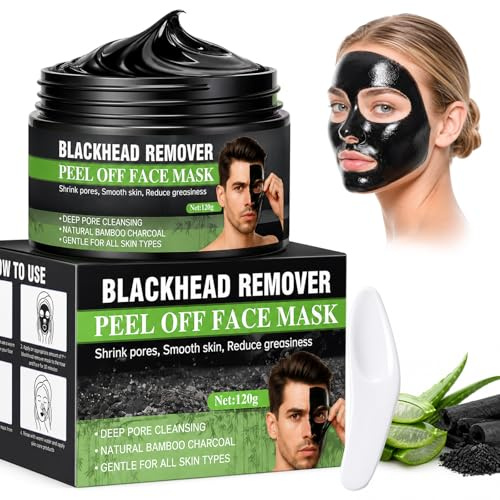 Maschera Punti Neri, Maschera Peel Off da 120g con Carbone Attivo per Pulizia Profonda, Rimozione di Punti Neri, Sporco e Acne, Purificazione dei Pori e Controllo del Sebo, Adatta per Uomini e Donne