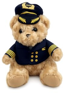 Generisch Oso de peluche piloto de 23 cm – Oso de peluche grande en traje de piloto con gorro – Regalo para niños y adultos