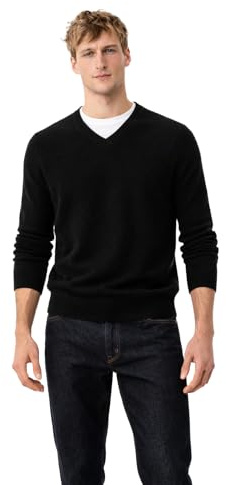 State Cashmere Men's Essential V-Neck Sweater 100% Pure Cashmere Classic Long Sleeve Pullover (Black, Large)