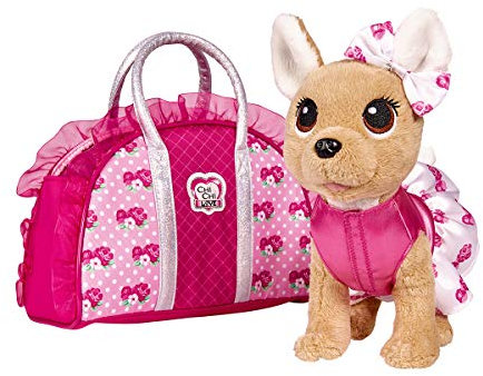 Simba 105893346 - Chichi Love Rose Fashion, Chihuahua Plüschhund in süßem Rosenoutfit mit passender Tasche, 20cm, ab 5 Jahre