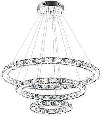 Froadp 72W Tre Anelli di Cristallo Lampada a Sospensione, Materiale di vetro di cristallo, LED Moderni Lampadario para Camera da Letto e Sala da Pranzo e Corridoio e Soggiorno, Ø20cm+Ø40cm+Ø60cm