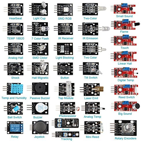 Hailege 37 Capteurs Kit d’assortiment 37 Capteurs Kit de démarrage Capteur Raspberry Pi Kit de capteurs 37 en 1 Projets de Robot Kits de démarrage Raspberry Pi