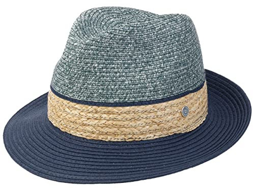 bugatti Straw-Mix Bogarthut Strohhut Sommerhut Sonnenhut Herrenhut (L (58-59 cm) - blau)