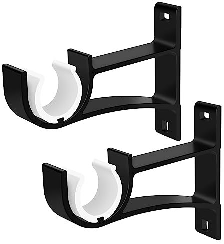 Curtain Rod Bracket, Heavy Duty Curtain Rod Hooks Black Curtain Rod Holders Single Curtain Drapery Rod Hanger Support for 1 inch Rod, Set of 2