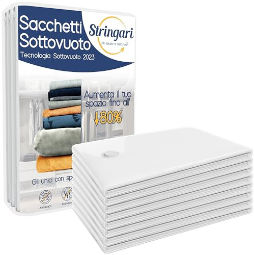 Stringari 8 Sacchi L 80x60 - Sacchetti Sottovuoto Vestiti - Buste di Qualità Superiore per Piumoni