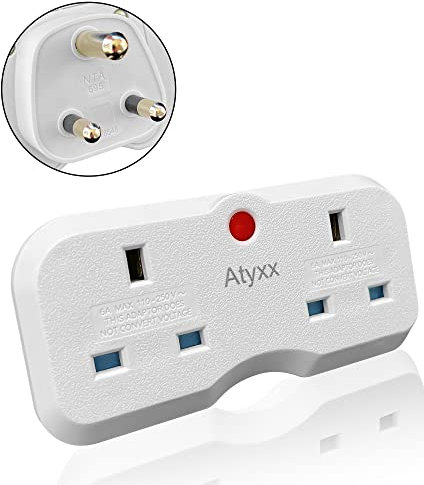 Atyxx UK To India Plug Adapter - Dual Socket India To UK Adapter with Power Indicator Light - Easy To Remove, Space Saver India To UK Plug Adapter 3 Pin - Compatible With Sockets In 31 Countries