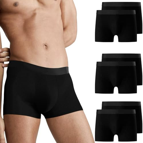 Falechay Boxershorts Herren Unterhosen Männer Baumwolle 6er Pack Retroshorts für Herren Ohne Kratzenden Zettel UnterwäSche Boxer Sportunterhosen für Herren Schwarz M