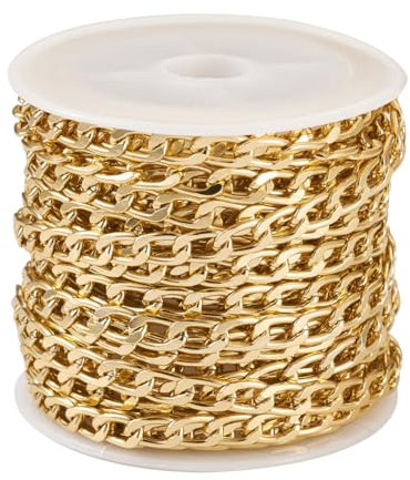 Boutigem Catene a maglia barbazzale in alluminio, 5 m, non saldate, intrecciate, dorate, 7 x 4 x 1,2 mm, per la creazione di gioielli