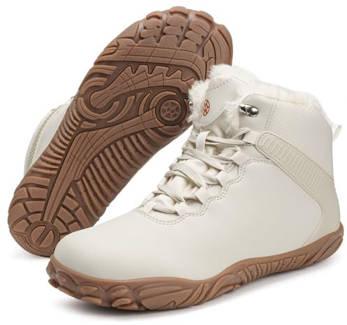 Sisttke Barefoot Bottes d'hiver en Cuir Homme Femme Imperméable Antidérapage Bottine De Neige avec Doublure Fourrée Chaude Chaussures Boots