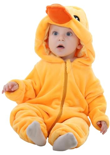 COOKY.D Bébé Animal Capuchon Fermeture Éclair Combinaison Nouveau-Né Garçons Filles Flanelle Combinaison Tout-Petits Tenues D’Extérieur,Canard 18-24 Mois
