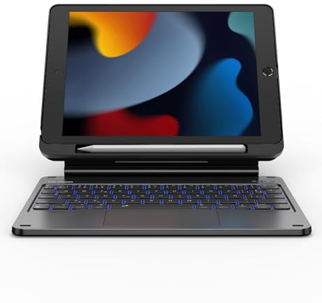 Dexnor Funda con Teclado iPad 9ª Generación, Español Ñ Funda Teclado para iPad 10.2 9ª/8ª/7ª Generación, Magic Style Keyboard con Soporte Magnética Flotante Trackpad Multi-Touch Retroiluminado, Negro