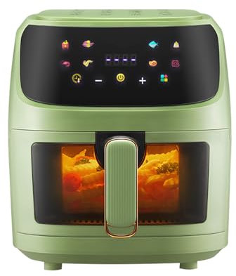 Horno Freidora De Aire 6L Con Parrilla Cesta Apta for Lavavajillas 7 Menús Preestablecidos NTC Control Preciso De Temperatura 1350W Rosa Blanco Verde Aguacate.(Green)