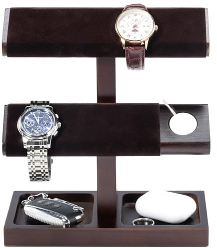 ProCase Watch Organizer Stand, Wood Watch Bracelet Display T-Bar, Watch Holder Storage -2 Tier, Darkbrown