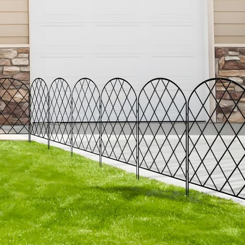 Thealyn Valla decorativa de jardín de 61 cm de alto x 33 cm de ancho (25 paneles, longitud total 8,2 m) valla de metal, valla sin cavar, valla para exteriores, valla de perro para cama de flores,