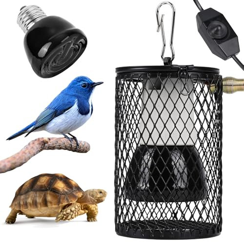 Apritsce Wärmelampe Terrarium, Wärmelampe Tiere mit 2 Stücke 50W Keramik Wärmelampe und Schutzkorb, Reptilien Lampe für Childkröte Vögel Hühner