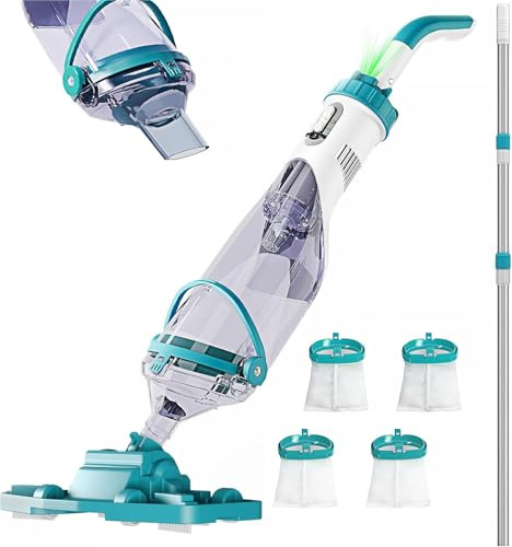 FOTING 1,5 aspiratore per piscina con batteria, pulitore per piscina con filtro, aspirapolvere per pavimenti piscina con durata fino a 60 minuti, asta telescopica, aspirazione fino a 4200L/H, Above