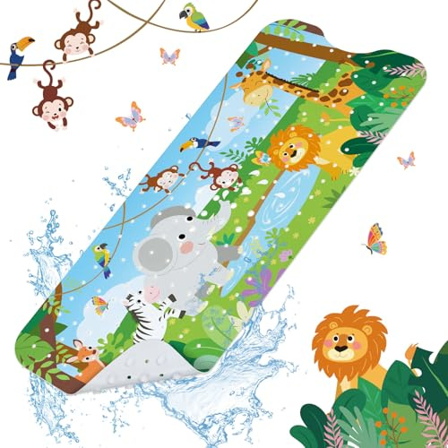 SHUCHING Tappetino Vasca Antiscivolo Bambini Animali Giungla, Tappeto Doccia Antiscivolo Bambini 100x40cm, Tappetino Bagno Resistente alla Muffa e Lavabile in Lavatrice