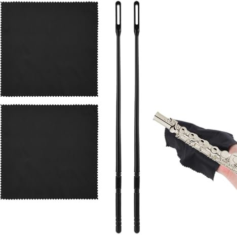 4 Stück Flötenputzer Set,Flötenputzer Blockflöte,Flötenreinigungsset 2 Stk Reinigungstücher Mit 2 Stk Flöten Reinigungsstab,Flötenreiniger Blockflöte Für Die Pflege Ihres Instruments (Schwarz)