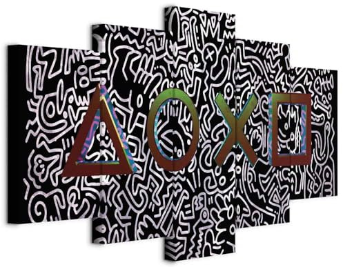 B&D XXL B&D - Quadro Fonoassorbente Astratto Figure geometriche 150x75 cm 5 Pezzi - Canvas - Quadri Acustici Componibili Grandi - Pannelli Fonoassorbenti Decorativi - per Soggiorno i-A-0206-b-m