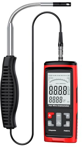 PM8916 Hot Wire Anemometer Handheld with Telescopic Probe, CFM/CMM Digital Wind Speed Meter Gauge, Air Flow Velocity Tester for Measuring HVAC, Duct Airflow, Wind Speed, Wind Chill