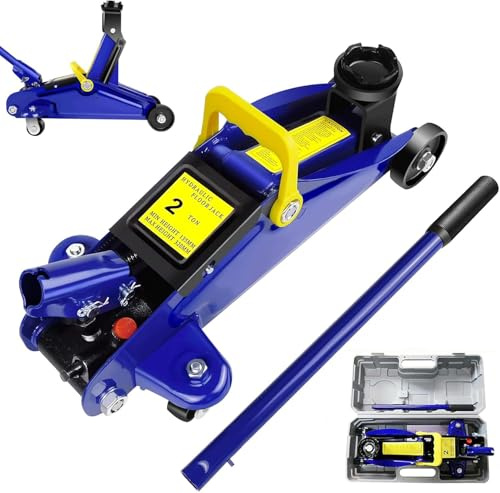 2 Tonne Trolley Jack Hydraulic Car Jack, Low Profile Floor Jack for Car Van, 4000lbs Load Capacity, Lift Range 5.3 to 12.6, with Swivel Casters, Carry Case (Blue)