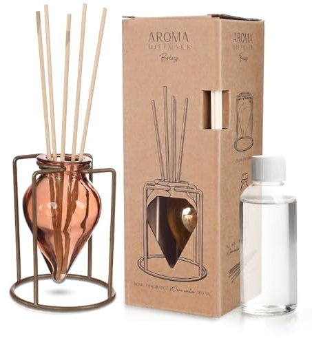 Comforder Raumduft Stäbchen Set - Langanhaltender Lufterfrischer für Wohnung & Bad, Raumduft Diffuser mit Stäbchen in Glasvase - Duftspender & Reed Diffuser (Warm Amber)