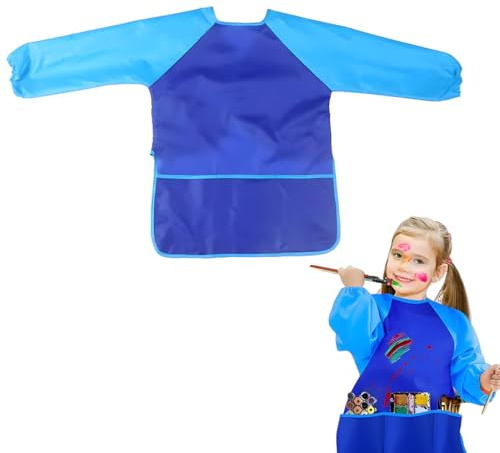 Tablier Peinture Enfant, Tablier Manches Longues Enfant, avec 3 poches, Imperméable, pour Activités Scolaires Pein-ture, pour d'art scolaire la cuisine, nourrissage etc, pour enfants de 8 à 10 ans