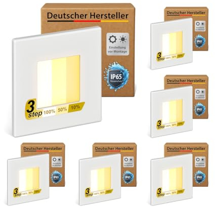 ledscom.de - Lot de 6 luminaires LED pour escalier/encastrés muraux FEMA pour l'intérieur et l'extérieur, de forme carrée, 80 x 80 mm, blanc chaud