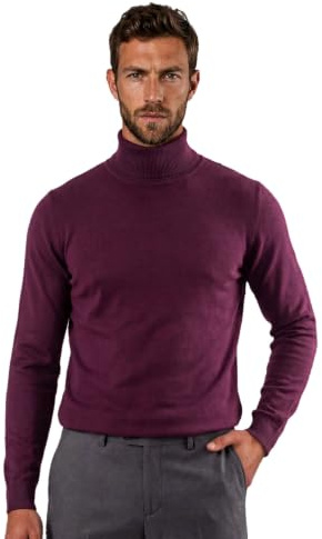 Xact Men's Roll Neck Jumper – Cotton Polo Neck Turtleneck Knitted Jumper Slim Fit Fine Knit (Burgundy) L