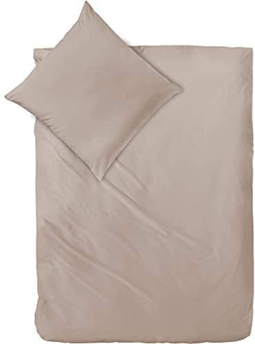 Decoper ® Mako-Satin Bettwäsche aus 100% Baumwolle | Atmungsaktiv & kuschelig weich | Farbe Taupe Beige| 2 teilig - 155 x 220 cm + 80 x 80 cm