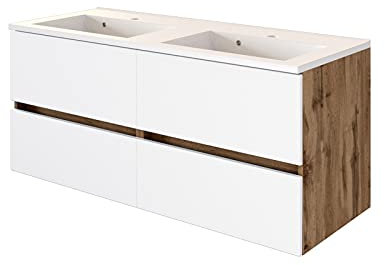Waschbeckenschrank Luna 120cm mit Doppelwaschbecken und 4 Schubladen - Eiche/Weiß